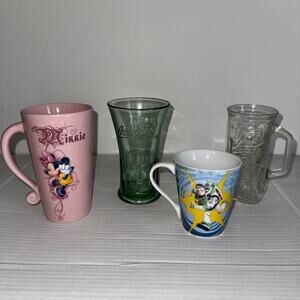 Lot Of 4 Various Cups 2 Disney Cups Nd 1 Coke Cup And 1 Boot Cup